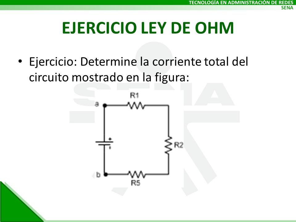 EJERCICIO LEY DE OHM Ejercicio: Determine la corriente total del circuito mostrado en la figura: