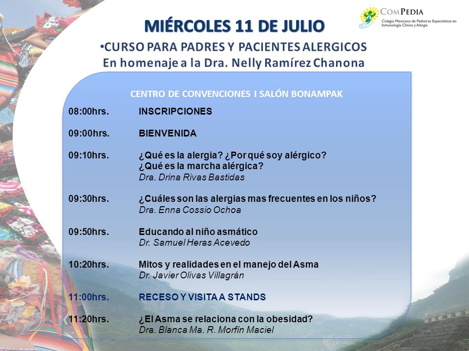 MIÉRCOLES 11 DE JULIO CURSO PARA PADRES Y PACIENTES ALERGICOS