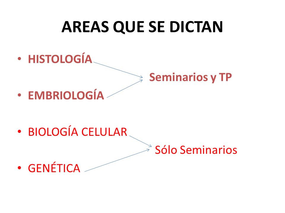 AREAS QUE SE DICTAN HISTOLOGÍA Seminarios y TP EMBRIOLOGÍA