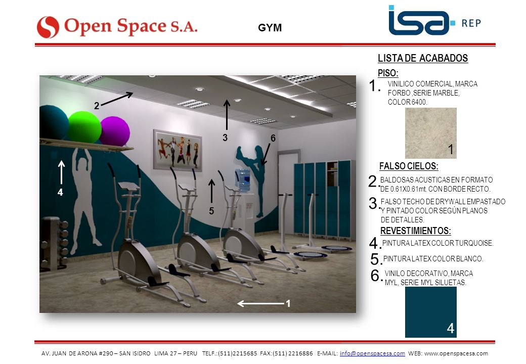 GYM LISTA DE ACABADOS PISO: FALSO CIELOS: