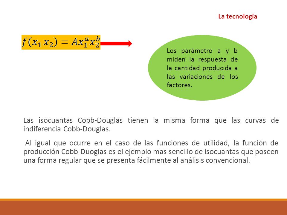 La tecnología Los parámetro a y b miden la respuesta de la cantidad producida a las variaciones de los factores.