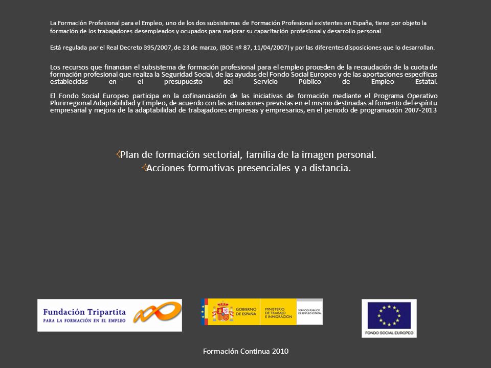 Plan de formación sectorial, familia de la imagen personal.