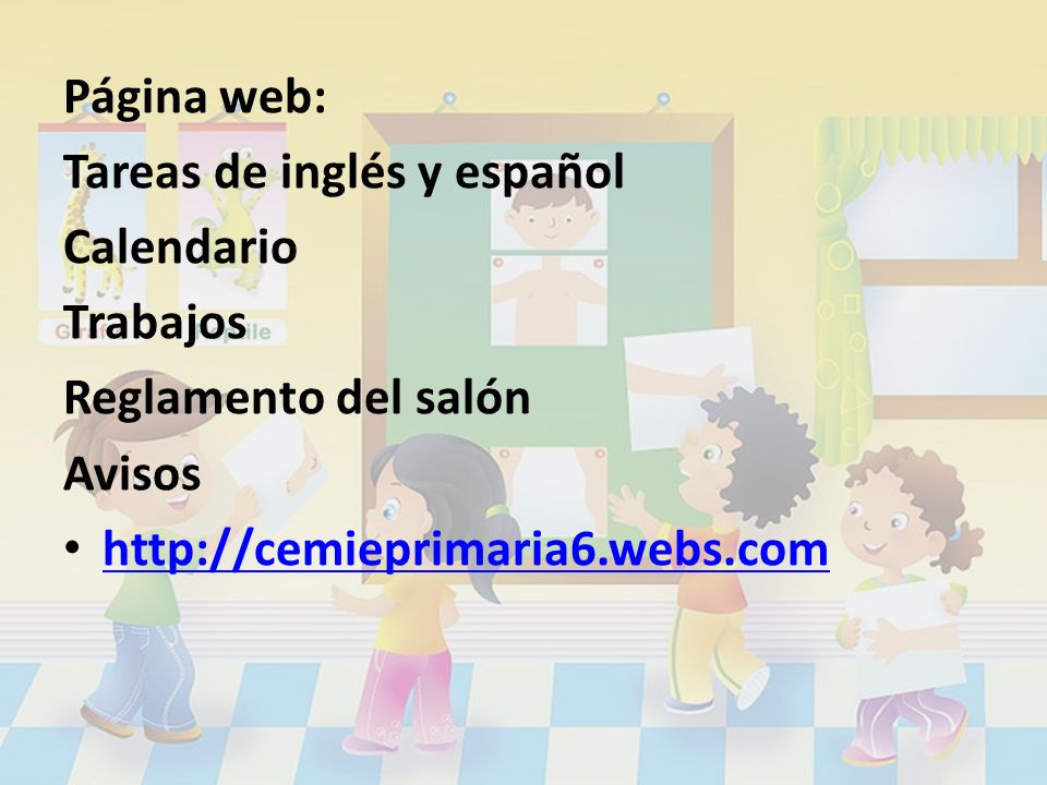 Página web: Tareas de inglés y español. Calendario.