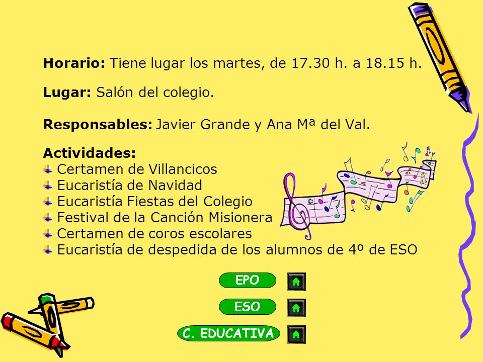 Horario: Tiene lugar los martes, de h. a h.