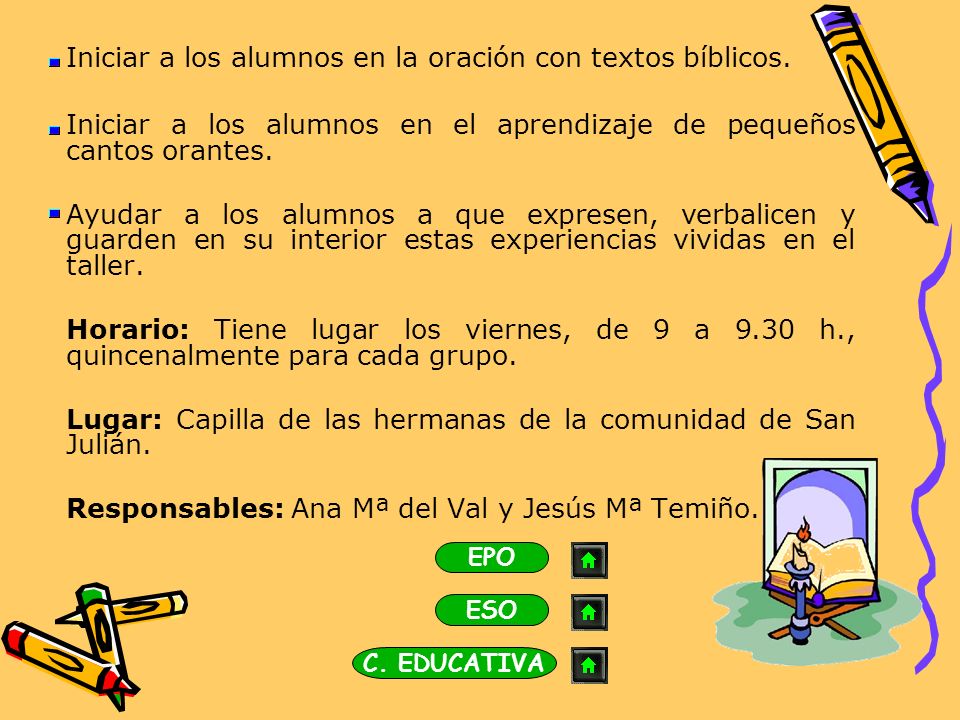 Iniciar a los alumnos en la oración con textos bíblicos.