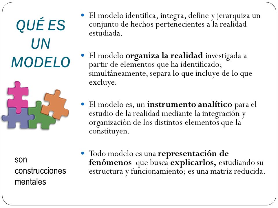 El modelo identifica, integra, define y jerarquiza un conjunto de hechos pertenecientes a la realidad estudiada.
