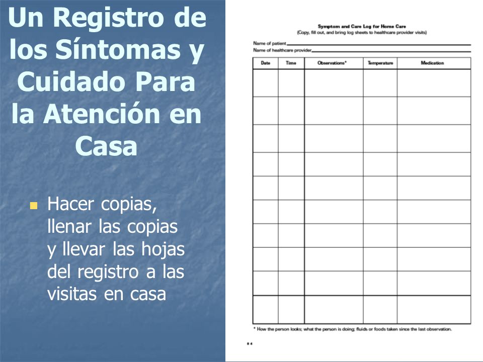 Un Registro de los Síntomas y Cuidado Para la Atención en Casa