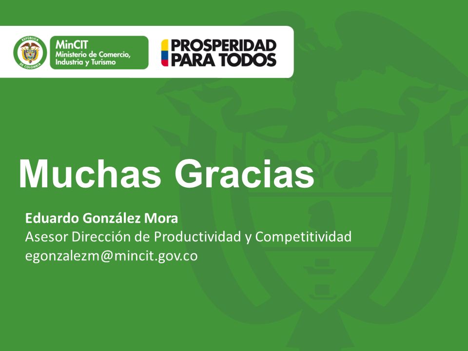 Muchas Gracias Eduardo González Mora Asesor Dirección de Productividad y Competitividad