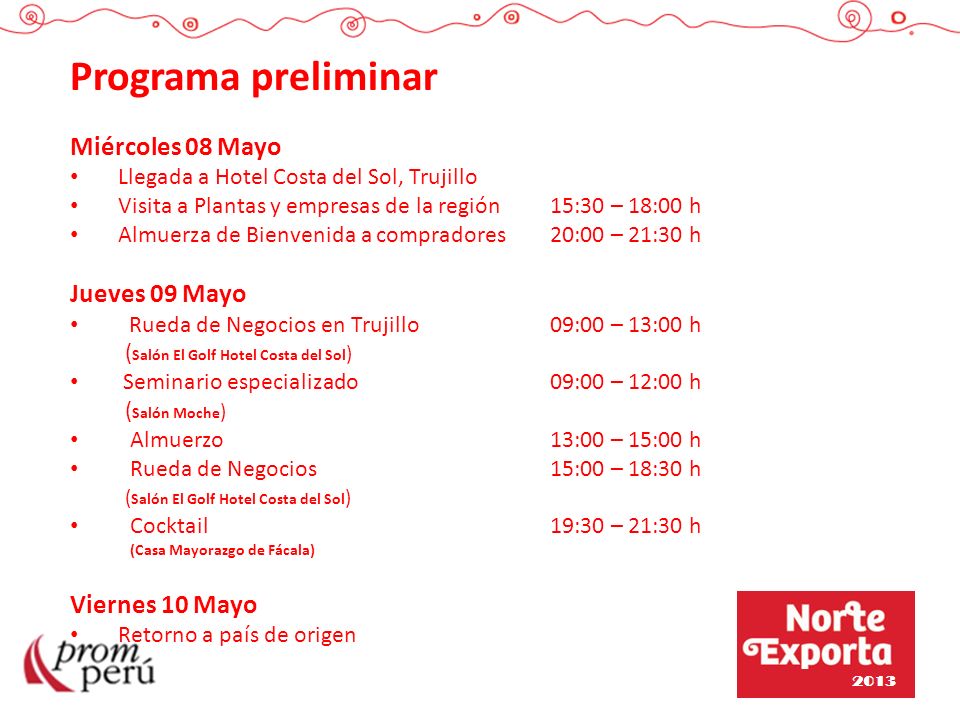 Programa preliminar Miércoles 08 Mayo Jueves 09 Mayo Viernes 10 Mayo