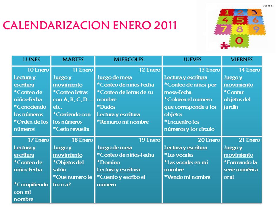 CALENDARIZACION ENERO 2011