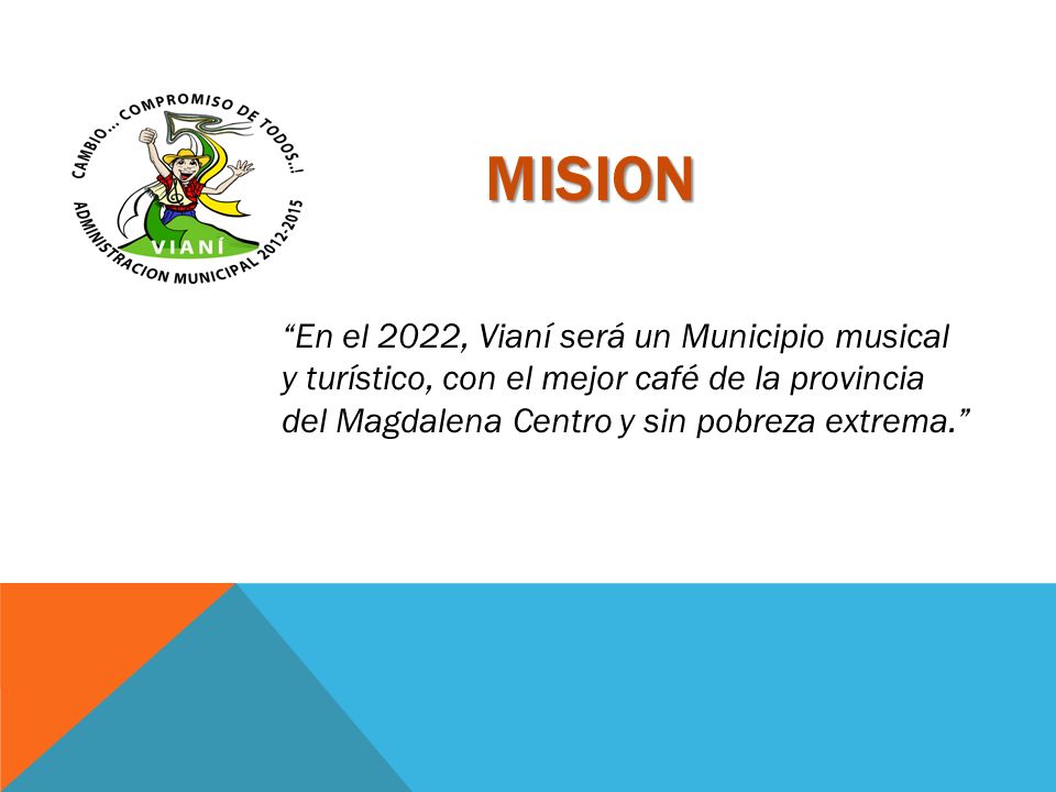MISION En el 2022, Vianí será un Municipio musical y turístico, con el mejor café de la provincia del Magdalena Centro y sin pobreza extrema.