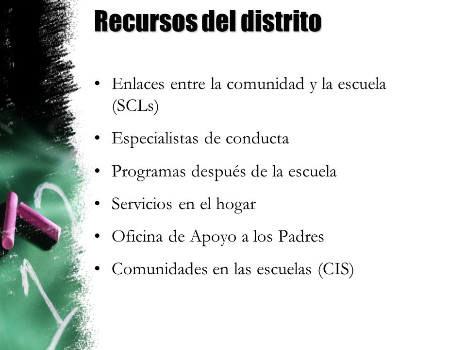 Recursos del distrito Enlaces entre la comunidad y la escuela (SCLs)