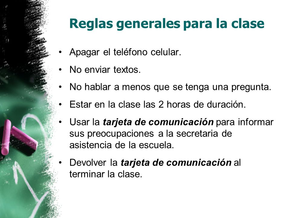 Reglas generales para la clase