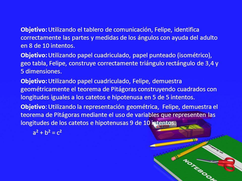 Objetivo: Utilizando el tablero de comunicación, Felipe, identifica correctamente las partes y medidas de los ángulos con ayuda del adulto en 8 de 10 intentos.