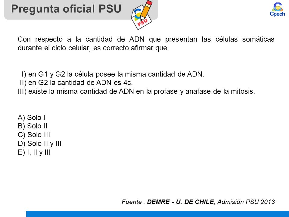 Pregunta oficial PSU Con respecto a la cantidad de ADN que presentan las células somáticas durante el ciclo celular, es correcto afirmar que.