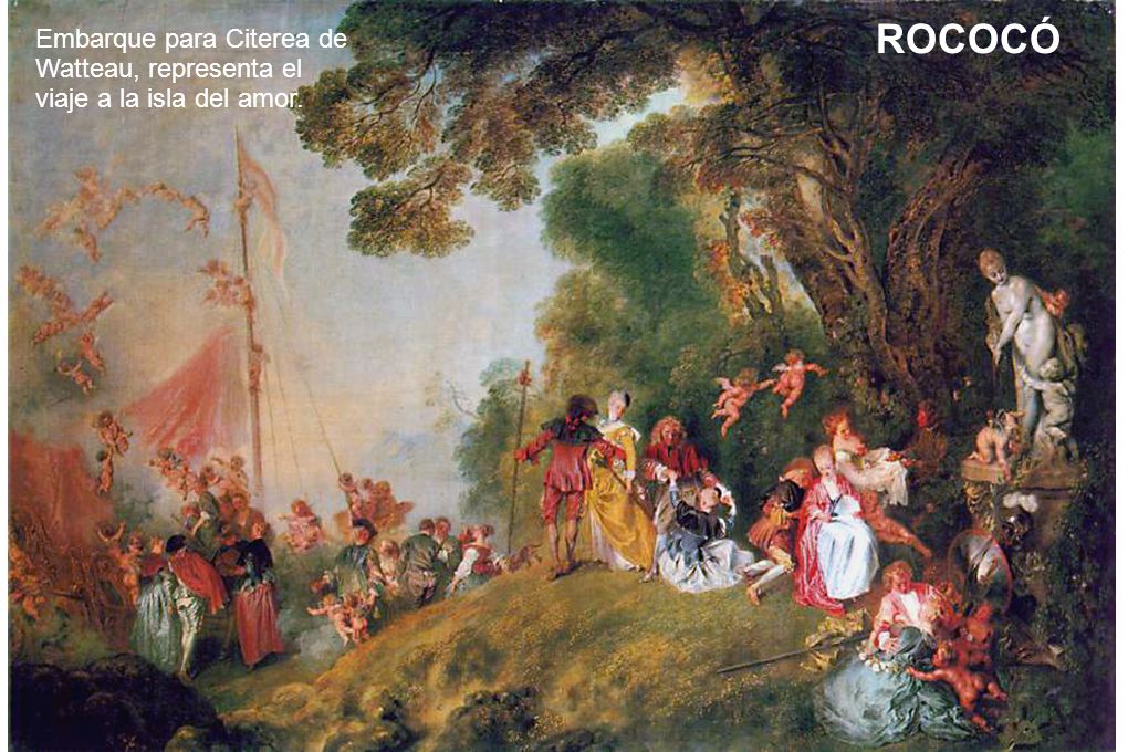 ROCOCÓ Embarque para Citerea de Watteau, representa el viaje a la isla del amor.