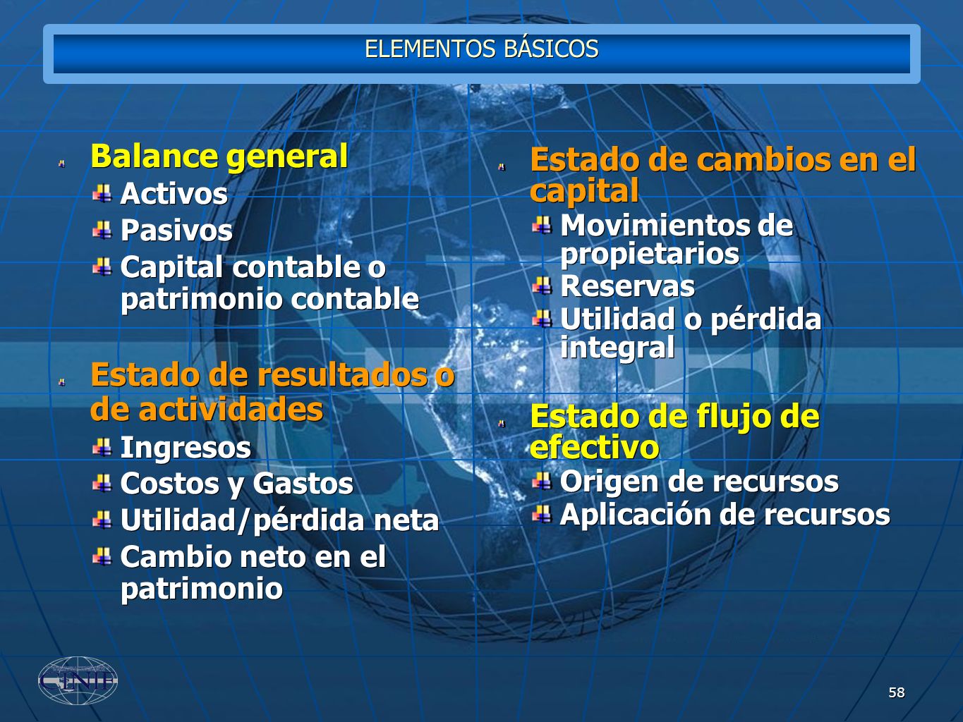 Estado de resultados o de actividades Estado de cambios en el capital