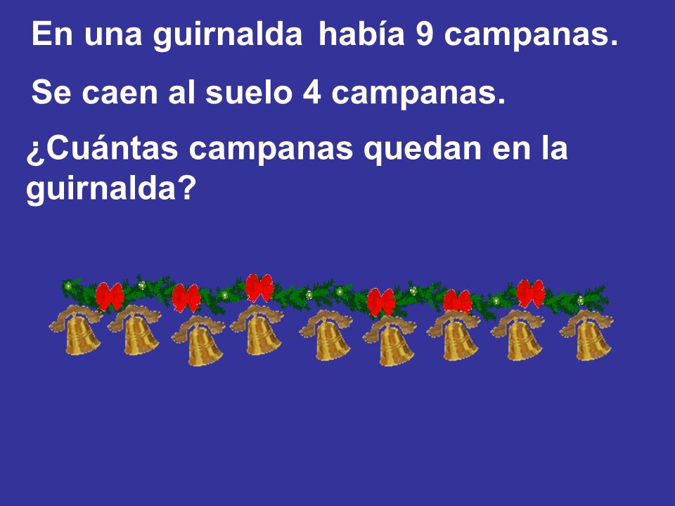 En una guirnalda había 9 campanas. Se caen al suelo 4 campanas.