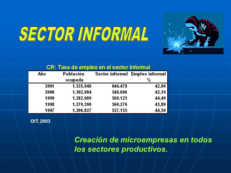 SECTOR INFORMAL OIT, 2003 Creación de microempresas en todos los sectores productivos.
