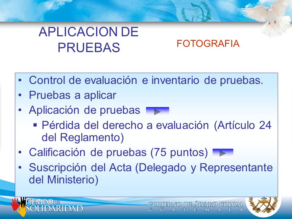 APLICACION DE PRUEBAS Control de evaluación e inventario de pruebas.