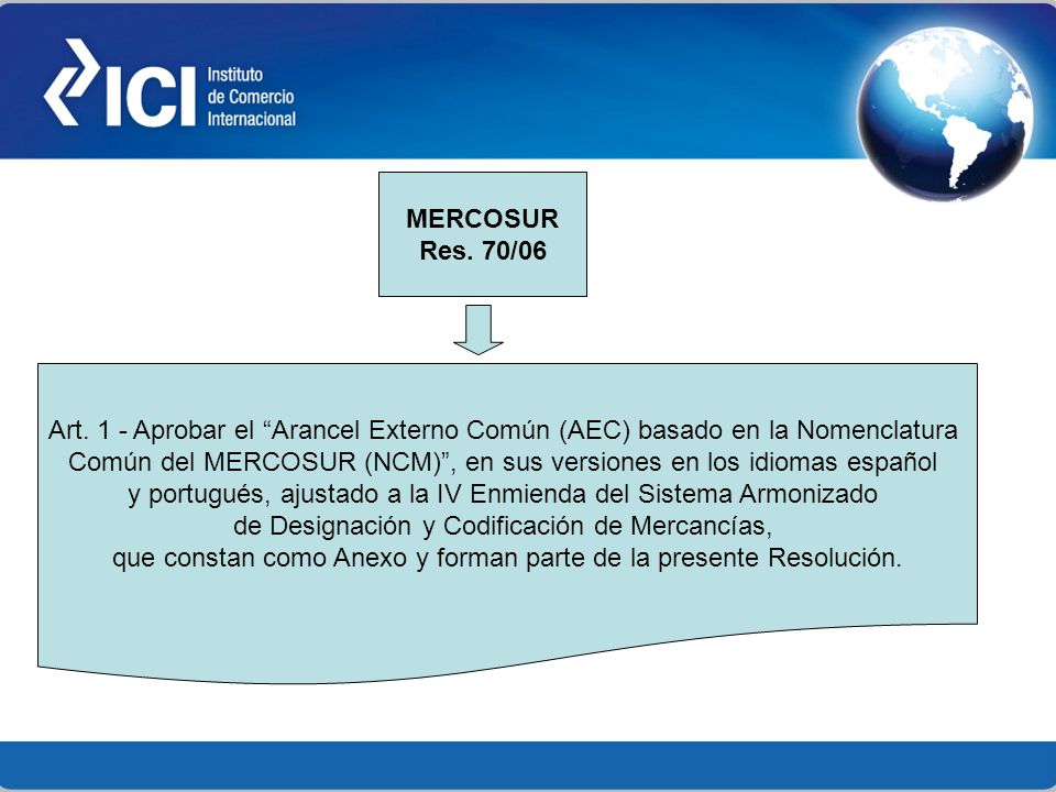 Común del MERCOSUR (NCM) , en sus versiones en los idiomas español