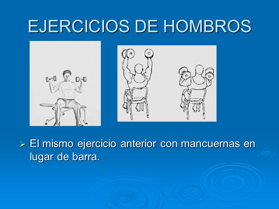 EJERCICIOS DE HOMBROS El mismo ejercicio anterior con mancuernas en lugar de barra.