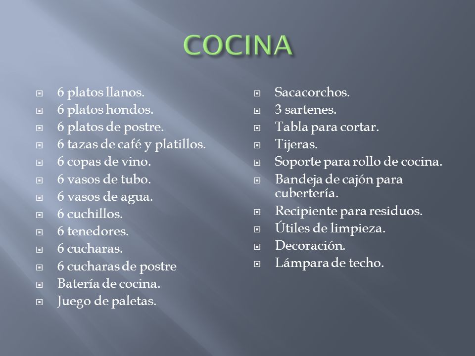 COCINA 6 platos llanos. 6 platos hondos. 6 platos de postre.