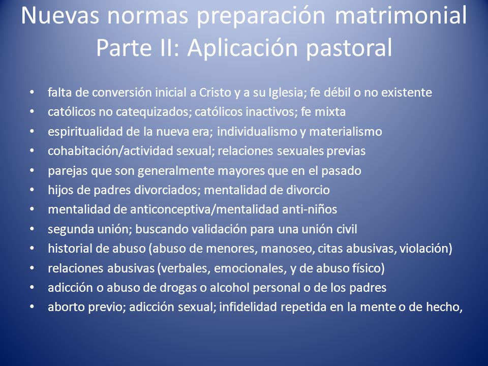 Nuevas normas preparación matrimonial Parte II: Aplicación pastoral