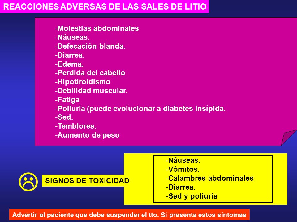  REACCIONES ADVERSAS DE LAS SALES DE LITIO Molestias abdominales