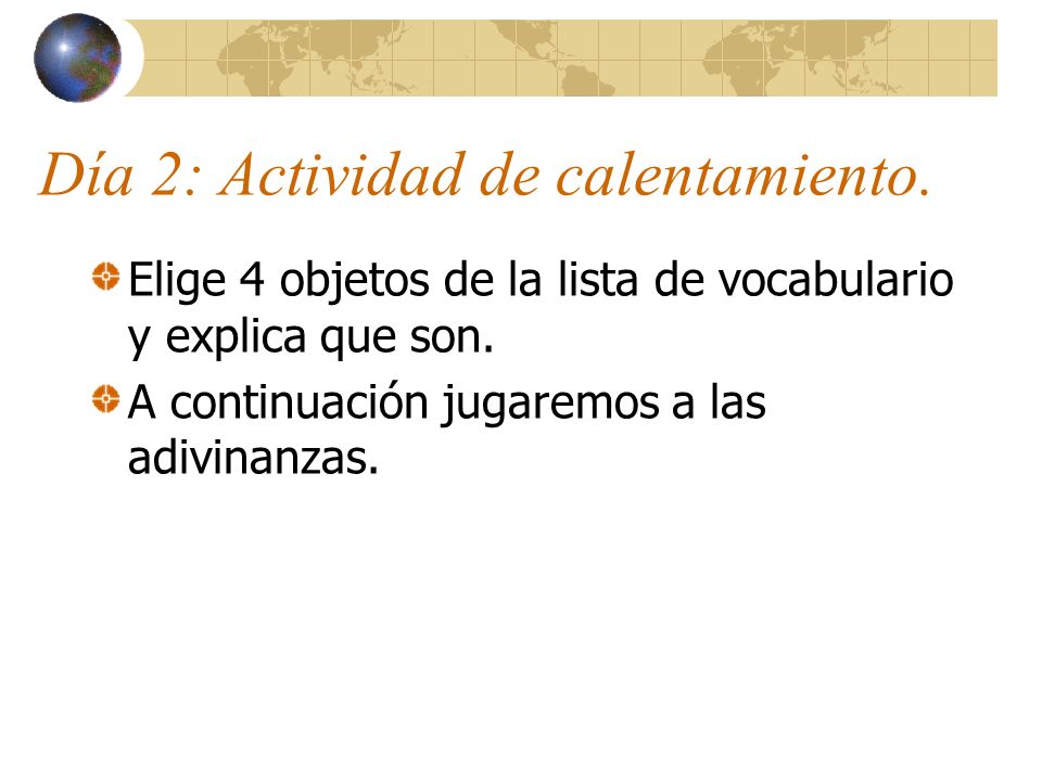 Día 2: Actividad de calentamiento.