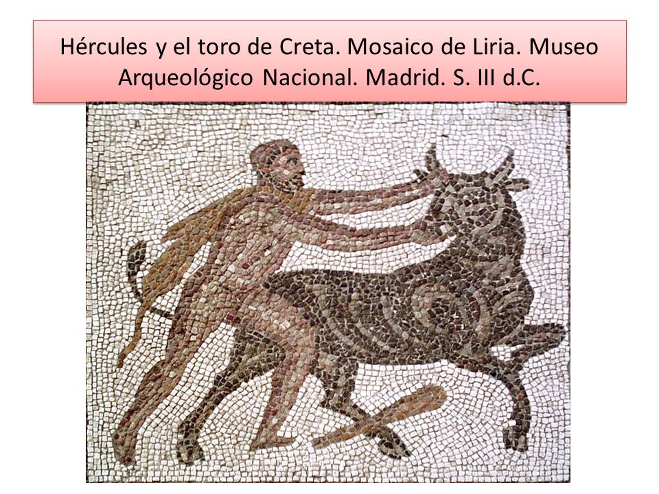 Hércules y el toro de Creta. Mosaico de Liria