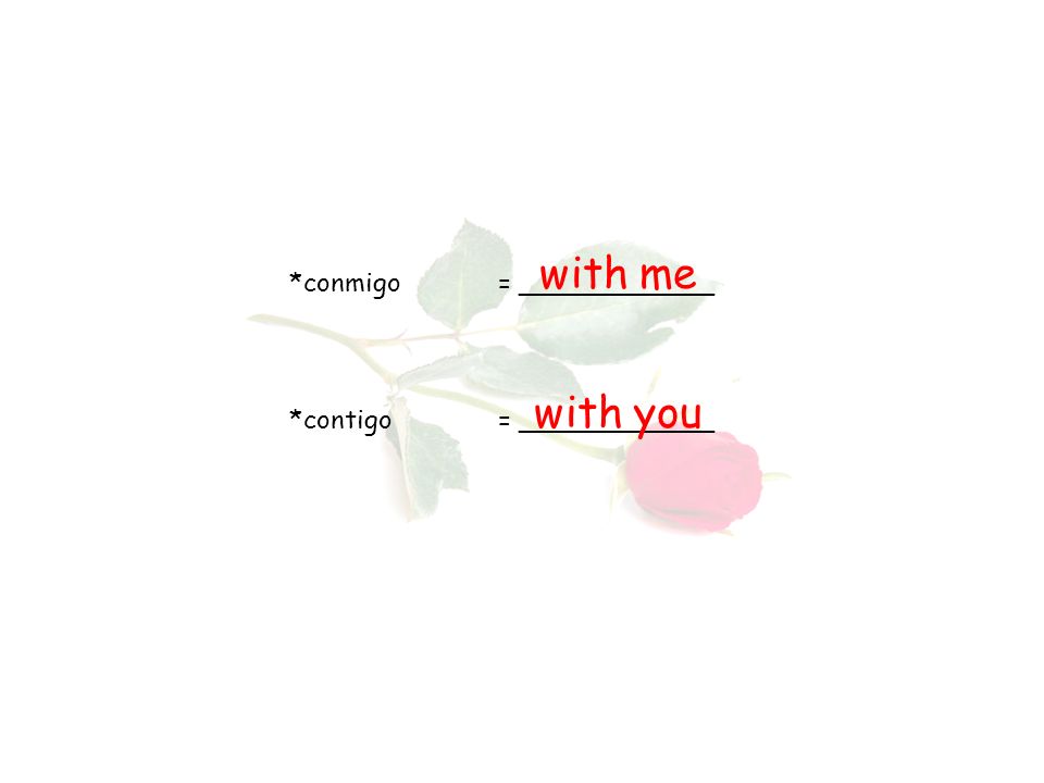 with me *conmigo = ____________ *contigo = ____________ with you