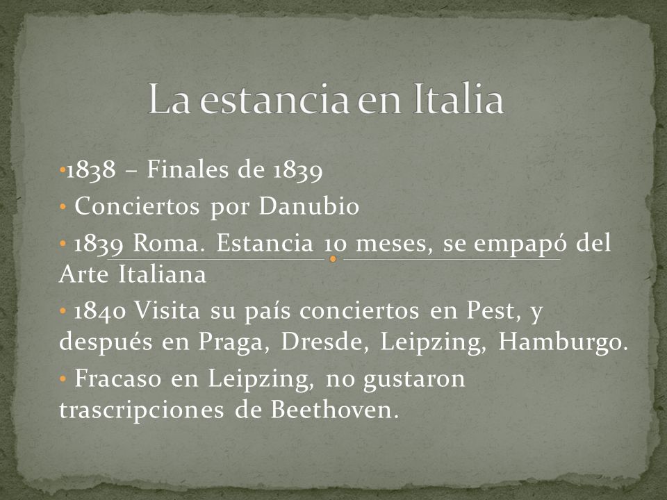 La estancia en Italia 1838 – Finales de 1839 Conciertos por Danubio