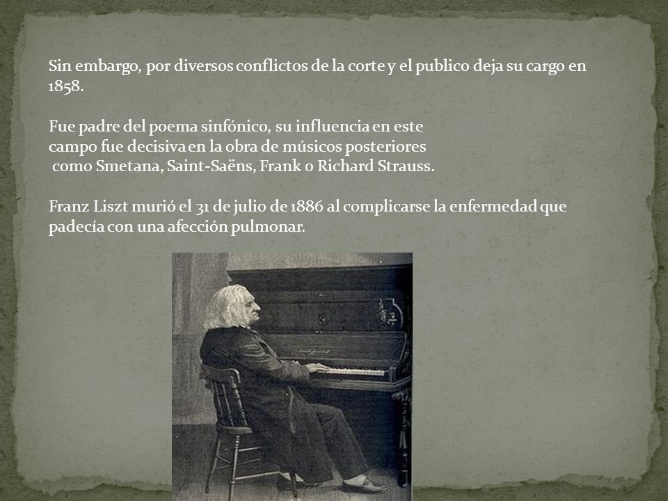 Sin embargo, por diversos conflictos de la corte y el publico deja su cargo en 1858.