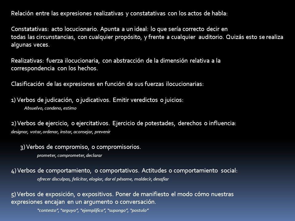 Relación entre las expresiones realizativas y constatativas con los actos de habla:
