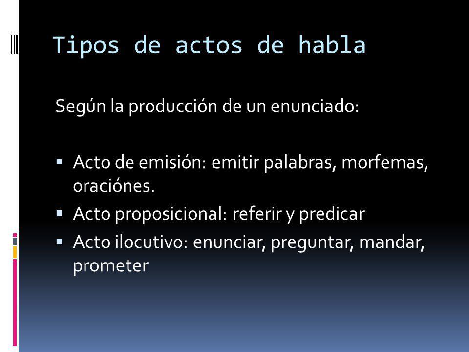 Tipos de actos de habla Según la producción de un enunciado: