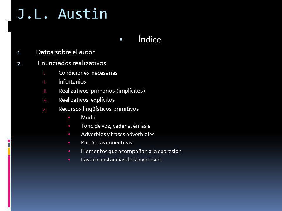 J.L. Austin Índice Datos sobre el autor Enunciados realizativos