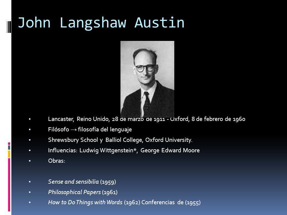 John Langshaw Austin Lancaster, Reino Unido, 28 de marzo de Oxford, 8 de febrero de Filósofo → filosofía del lenguaje.