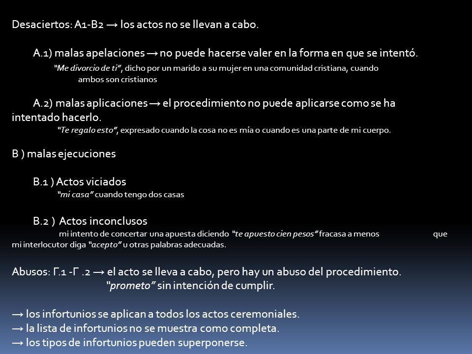 Desaciertos: A1-B2 → los actos no se llevan a cabo.