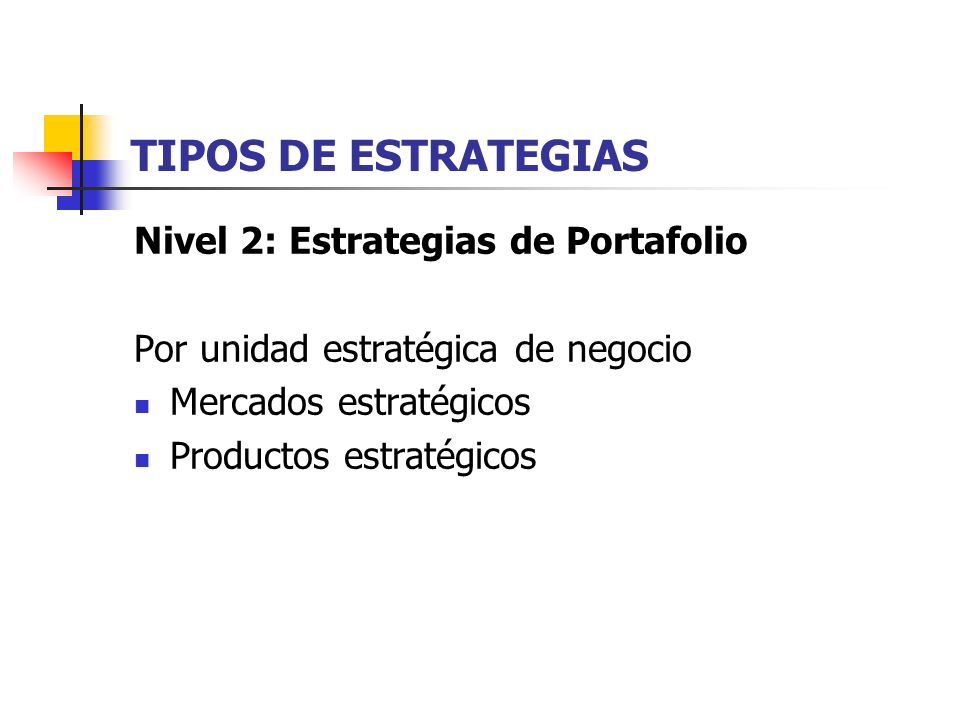 TIPOS DE ESTRATEGIAS Nivel 2: Estrategias de Portafolio