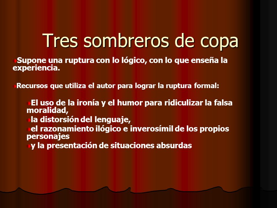 Tres sombreros de copa Supone una ruptura con lo lógico, con lo que enseña la experiencia.