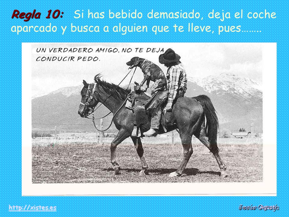 Regla 10: Si has bebido demasiado, deja el coche aparcado y busca a alguien que te lleve, pues……..