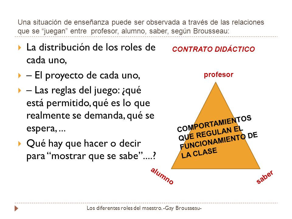 La distribución de los roles de cada uno, – El proyecto de cada uno,