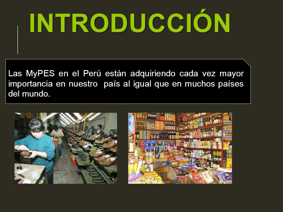 INTRODUCCIÓN Las MyPES en el Perú están adquiriendo cada vez mayor importancia en nuestro país al igual que en muchos países del mundo.