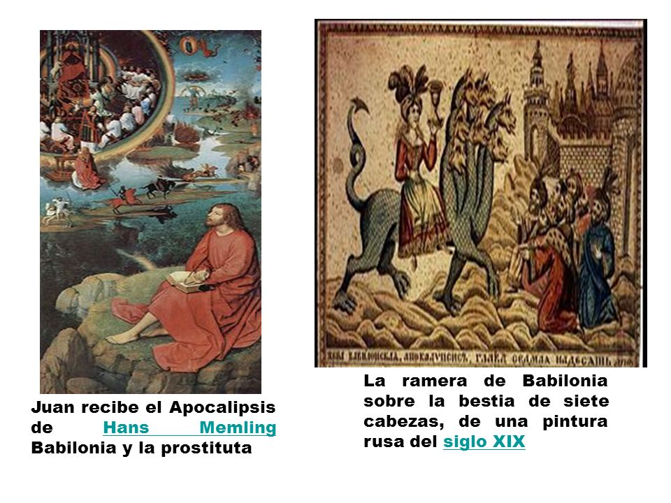 La ramera de Babilonia sobre la bestia de siete cabezas, de una pintura rusa del siglo XIX
