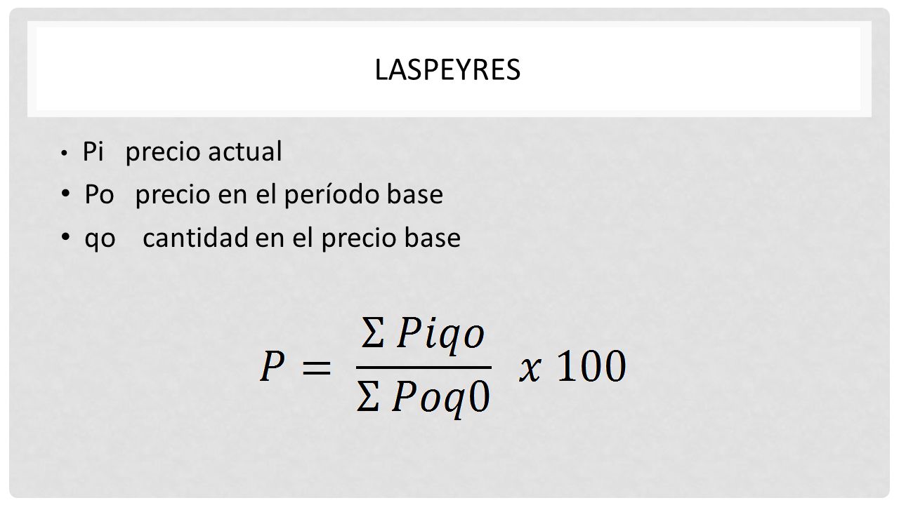 LASPEYRES Po precio en el período base qo cantidad en el precio base
