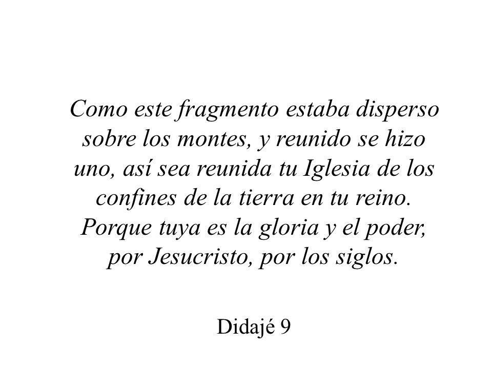 Como este fragmento estaba disperso sobre los montes, y reunido se hizo uno, así sea reunida tu Iglesia de los confines de la tierra en tu reino. Porque tuya es la gloria y el poder, por Jesucristo, por los siglos.