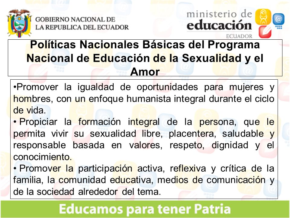 Políticas Nacionales Básicas del Programa Nacional de Educación de la Sexualidad y el Amor