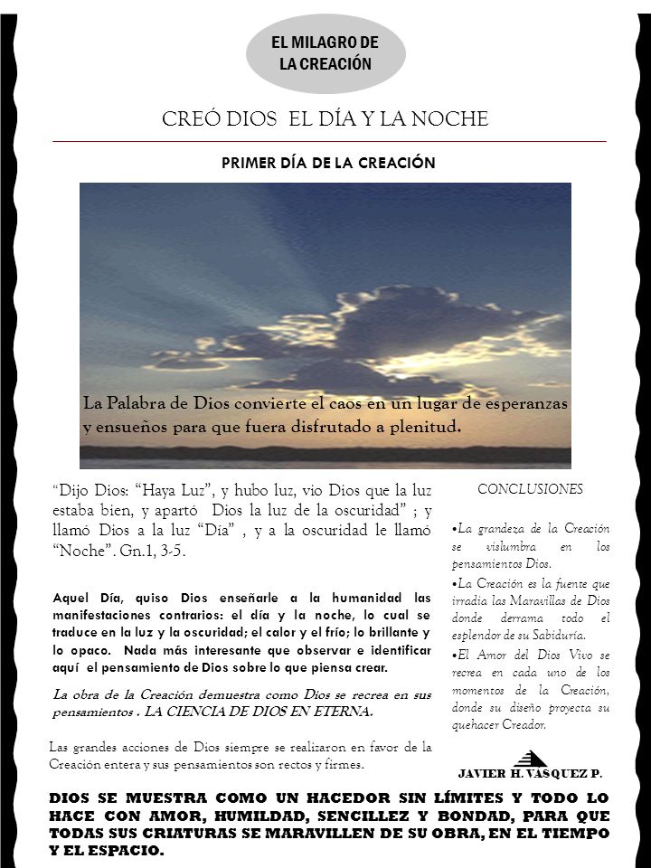 PRIMER DÍA DE LA CREACIÓN