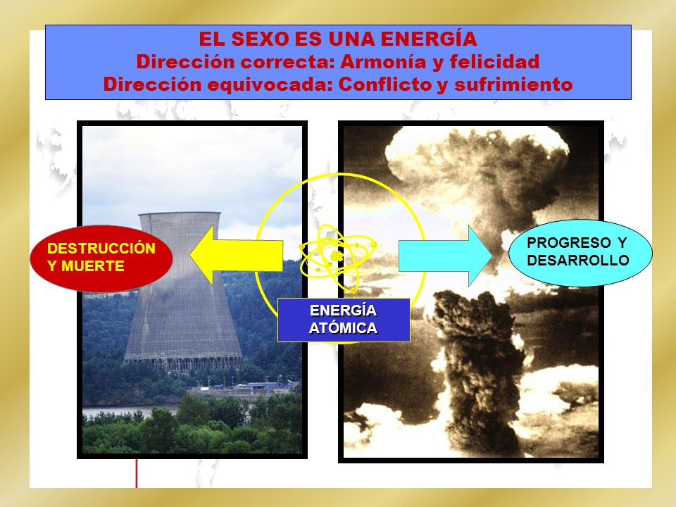 EL SEXO ES UNA ENERGÍA Dirección correcta: Armonía y felicidad Dirección equivocada: Conflicto y sufrimiento